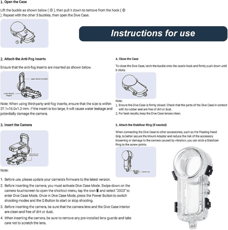 Sruim Insta 360 X4 Invisible Dive Case, Splash Prevention Housing Waterproof Up to 50m (164ft) Underwater Dive Protective Shell for Insta360 X4 with Bracket Accessories - Image 5